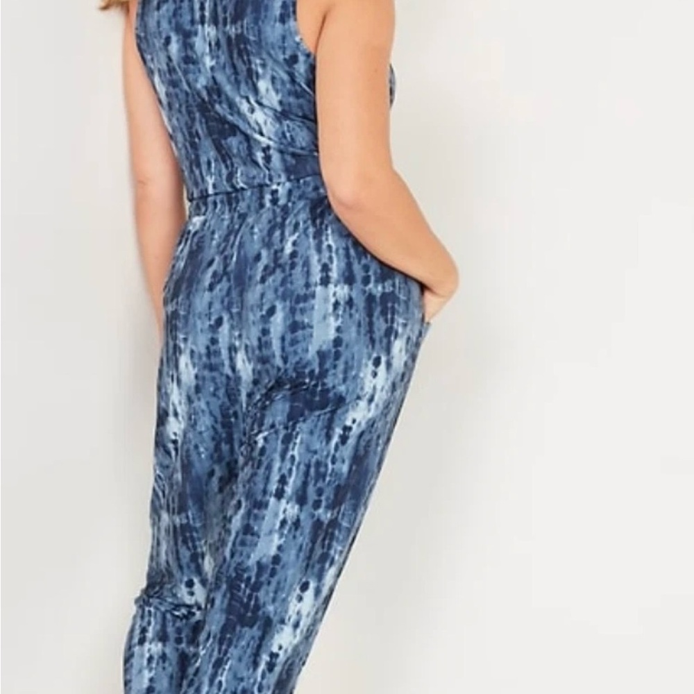 Old Navy Breathe On Athletic Jumpsuit Romper Tonal Tie Dye Blue Stretchy Soft - Picture 2 of 10